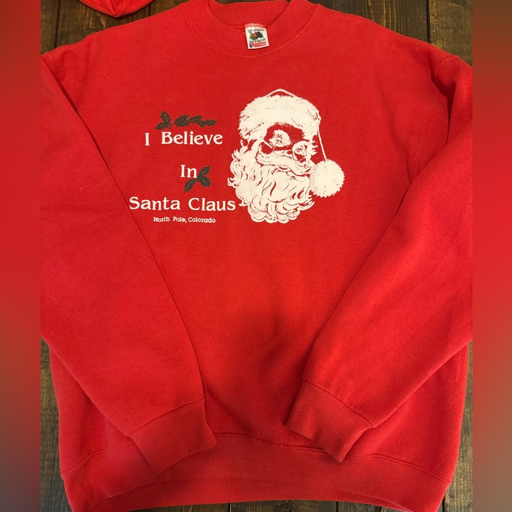 Fruit of the Loom Red I Believe in Santa Claus Crewneck Sweater